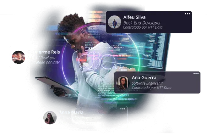 Homem lendo depoimentos em um tablet