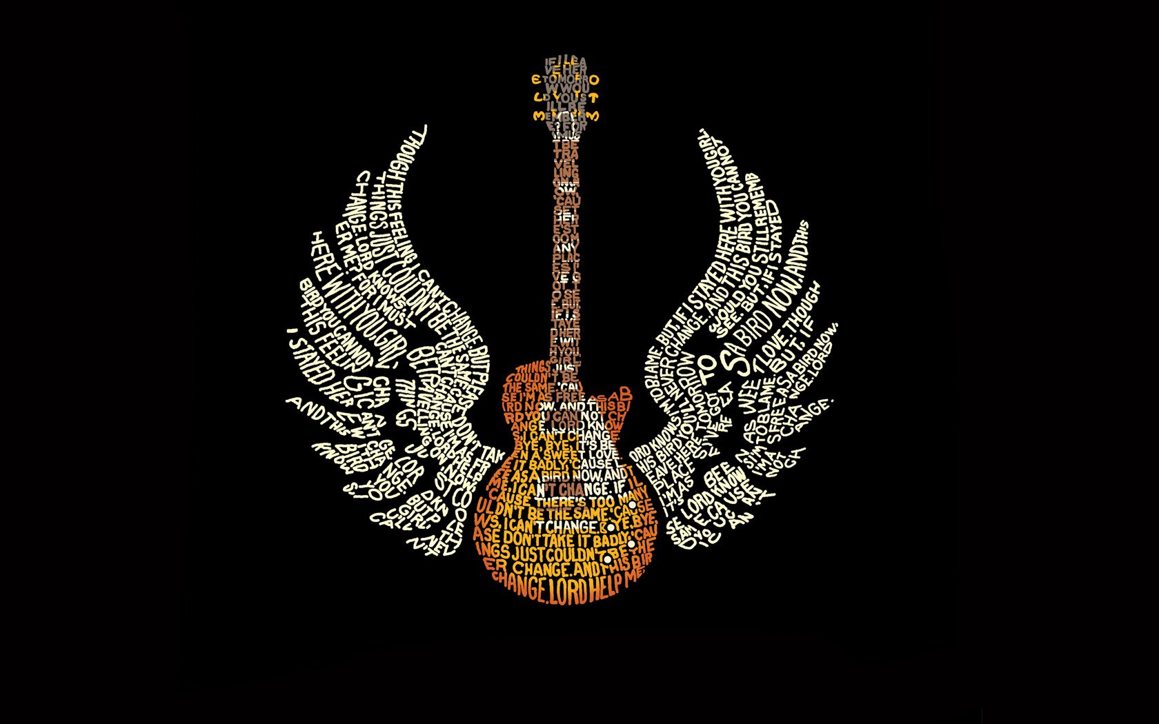 Letras de musica formando uma guitarra
